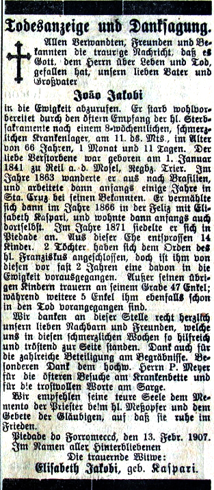 Nota falecimento Johann Jacobi